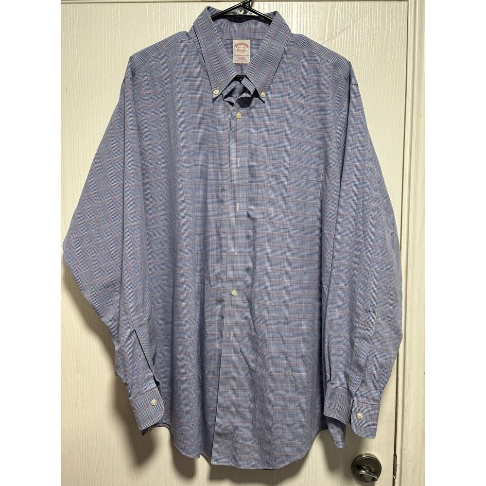 Brooks Brothers Blue Mens Dress‎ Shirt Sz 17 1/2 35 Traditional Blue Plaid